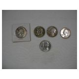 (5) SILVER WASHINGTON QUARTERS