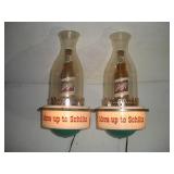 VINTAGE SCHLITZ LIGHTED WALL SCONCE SET - -