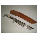 VINTAGE MEXICAN BOWIE KNIFE W/ ETCHED BLADE