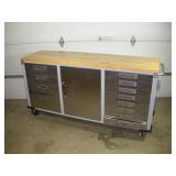 6 FT BUTCHER BLOCK TOP METAL WORK STATION