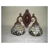 Light Fixture With 2 Stained Glass Shades 16x12