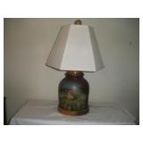 Painted Crock Table Lamp  29 Inches Tall