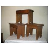 3 Wood Stools  13 Inches Tall