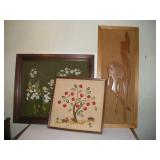 Framed Crewel & Carved Wood  Pictures, Tallest