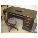 Wood Desk & Chair  60x32x30 Inches  Damaged