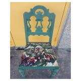 Wooden dining chair with old cowboy scene