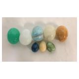 Lot 8 marble and glass eggs