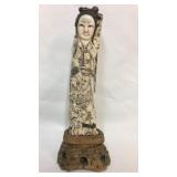 Antique carved bone stamp with stand