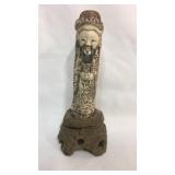 Antique carved bone stamp with stand