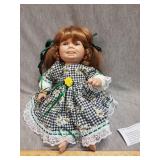 Little girl porcelain doll with daisy sundress by
