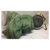 Vintage canteen and military sleeping bag