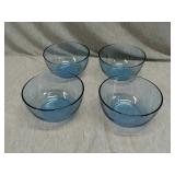 Set of 4 blue glass bowls