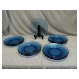 Set of 13  Blue glass luncheon plates