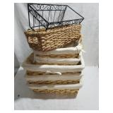 Set of six wicker baskets, five with cloth
