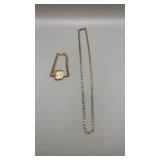 Gold plated chain and Zodiac gold bracelet.