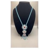 Hand Beaded Native Southwest necklace. Leather