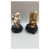 Two Asian Resin carved figurines. Antique Carved