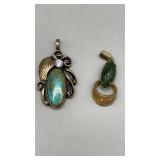 2 Pendants. Jade pendant is 12 KGF, no visible