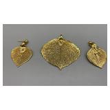 Gold Dipped Leaf Pendant and matching earrings.