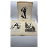 (3) Lincoln illustrated comic drawings. Each is