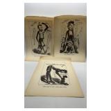 (3) Lincoln illustrated comic drawings. Each is