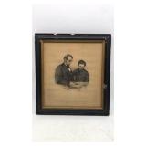 Vintage  Lithography of Abraham Lincoln and son