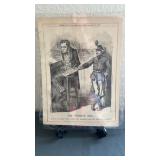 Engraved cartoon photo with Abraham Lincoln.