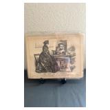 Engraved cartoon photo with Abraham Lincoln.