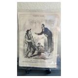 Engraved cartoon photo with Abraham Lincoln.