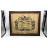 Vintage  Framed Certificate of the 1870