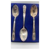 3 Silver plated Presidential spoons. John