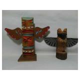 Hand Carved wooden Totem poles. Approximately