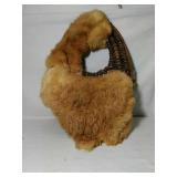 Wicker pouch with rabbit fur. 15" Hand Crafted.