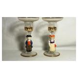 Pair of  glass candle stick holder. Made in