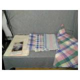 Kitchen lot. 3 New tea towels. New Lace table