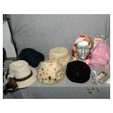 Lot of Vintage Ladies Hats and rain caps. Comes