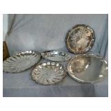 5 Assorted Silver Plated serving trays.