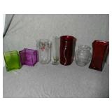 7 Assorted Glass Vases. Range in 5" to 10" tall.