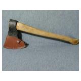 Hatchet. Made in Russia. Handle is 20.5". Leather
