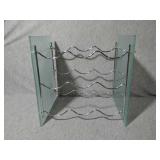 9 bottle wine rack. Frosted glass sides. 12" X