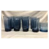 Vintage Lot of 9 deep blue glassware. Anchor mark