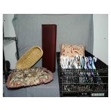Tote basket lot mixture. Floating wood shelf, 48