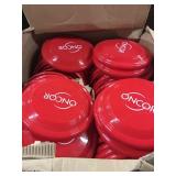 Approximately 120 red frisbees
