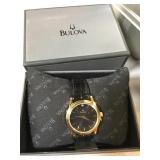Bulova 97Y01 gold color men’s leather band watch
