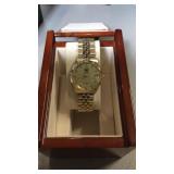 Irving Gold Watch in a wooden storage case