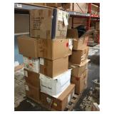 Pallet full of new clothing items, shirts,