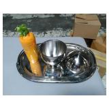 Silver plated tray with ice bucket and ceramic