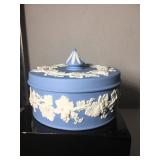 Wedgwood Blue and white large round box with lid