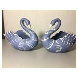 Pair of Blue and white swans