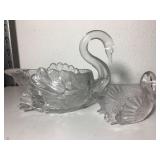 Pair of Cambridge glass swans